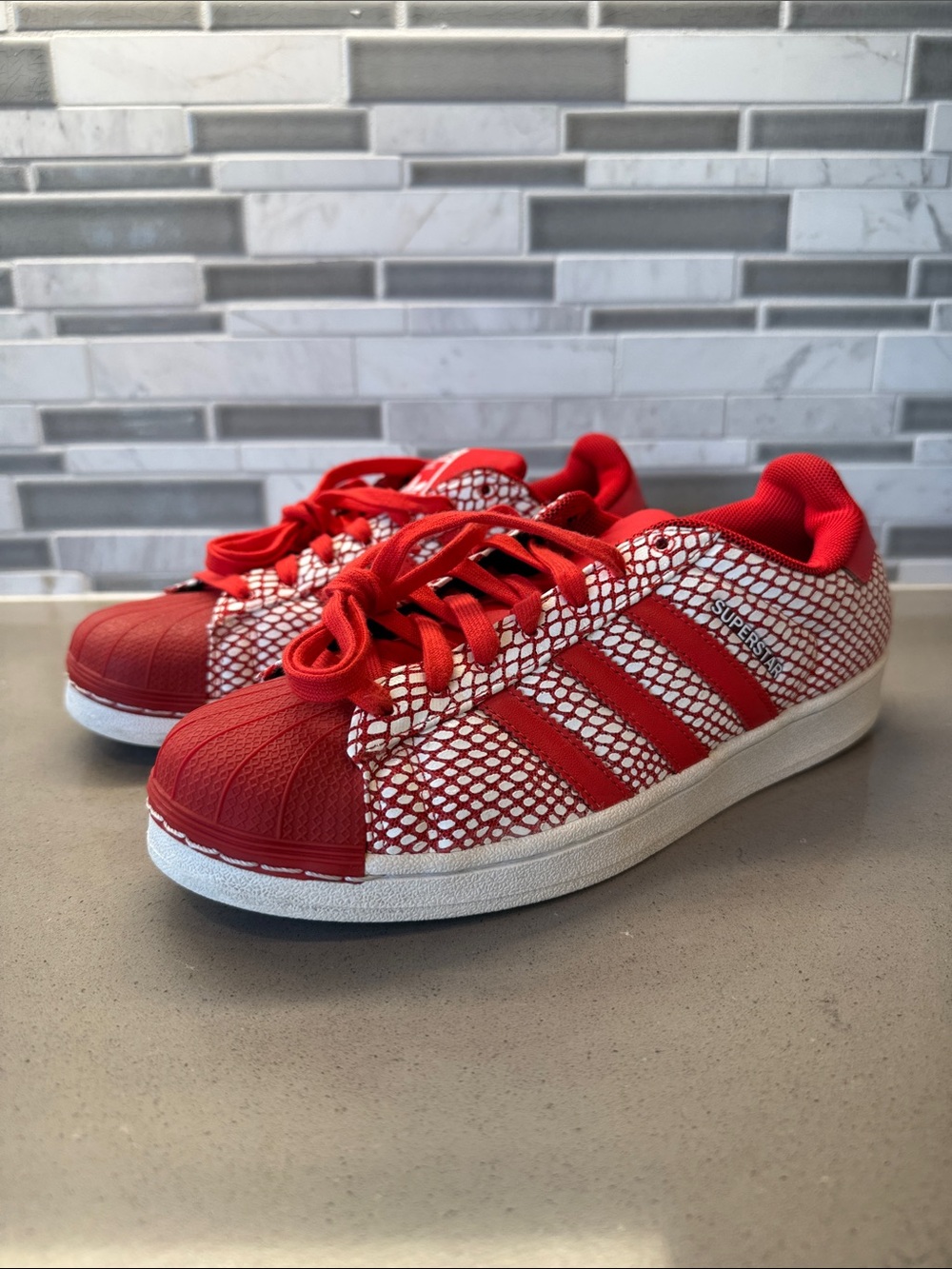 Adidas Men’s Superstar Snakeskin Red and White Sneakers